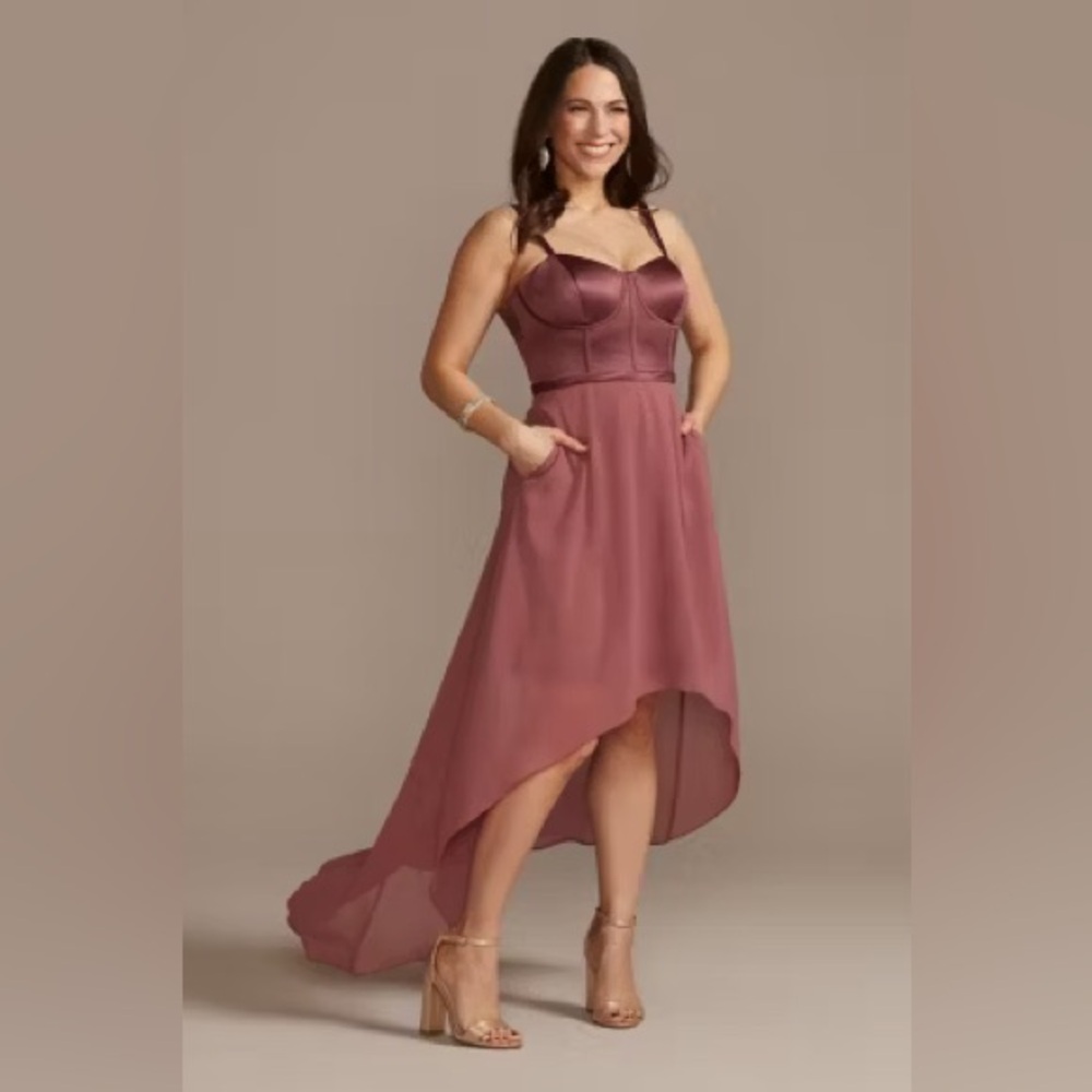 DB STUDIO David’s Bridal Chiffon Corset Bodice High-Low Dress Size 2